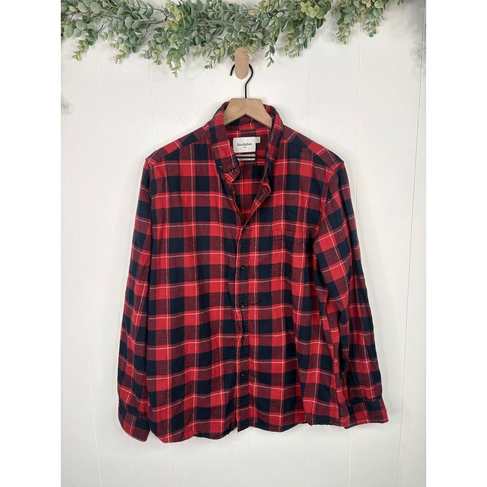 ❣️5/$25 Goodfellow Red Plaid Button Up Shirt Large Flannel Standard Fit - Picture 2 of 7